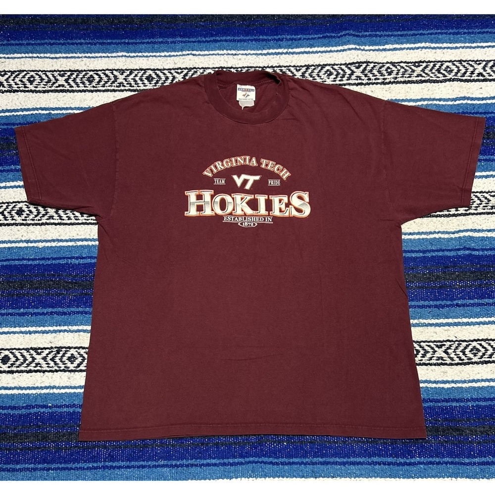 Vintage Virginia Tech Hokies VT T Shirt Mens 2XL Jerzees 90s Y2K Maroon